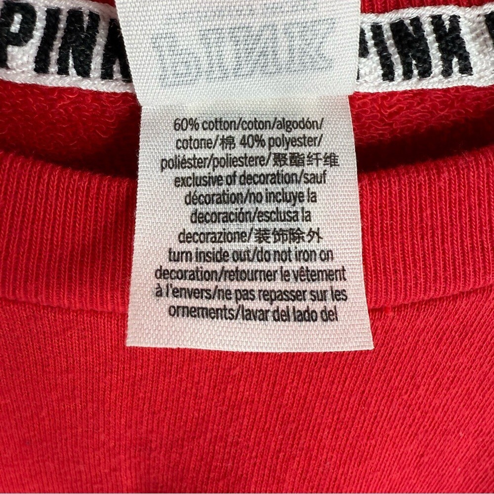 PINK Victoria's Secret sweater logo on back Red Button-Sleeve Cropped Sweatshirt - Picture 12 of 13